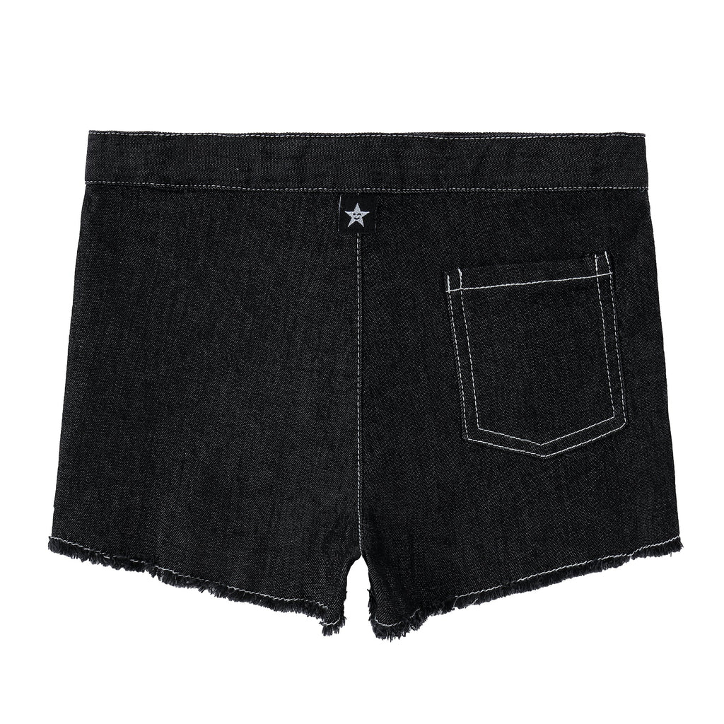 Black Denim Shorts With Fray Detail