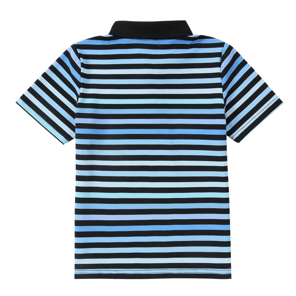 Blue and Black Striped Short Sleeve Polo