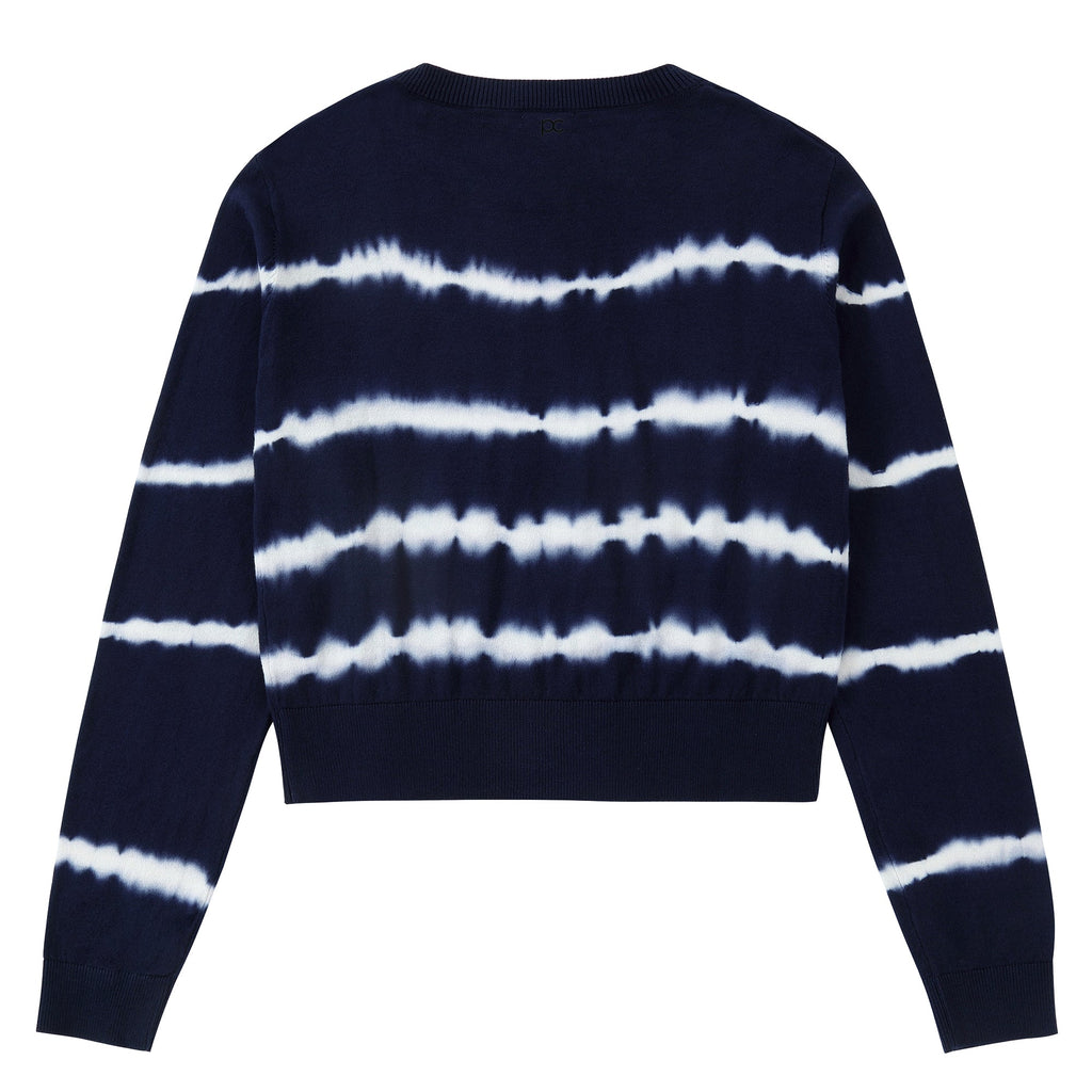 Navy Tie Dye Stripe Cropped Sweater