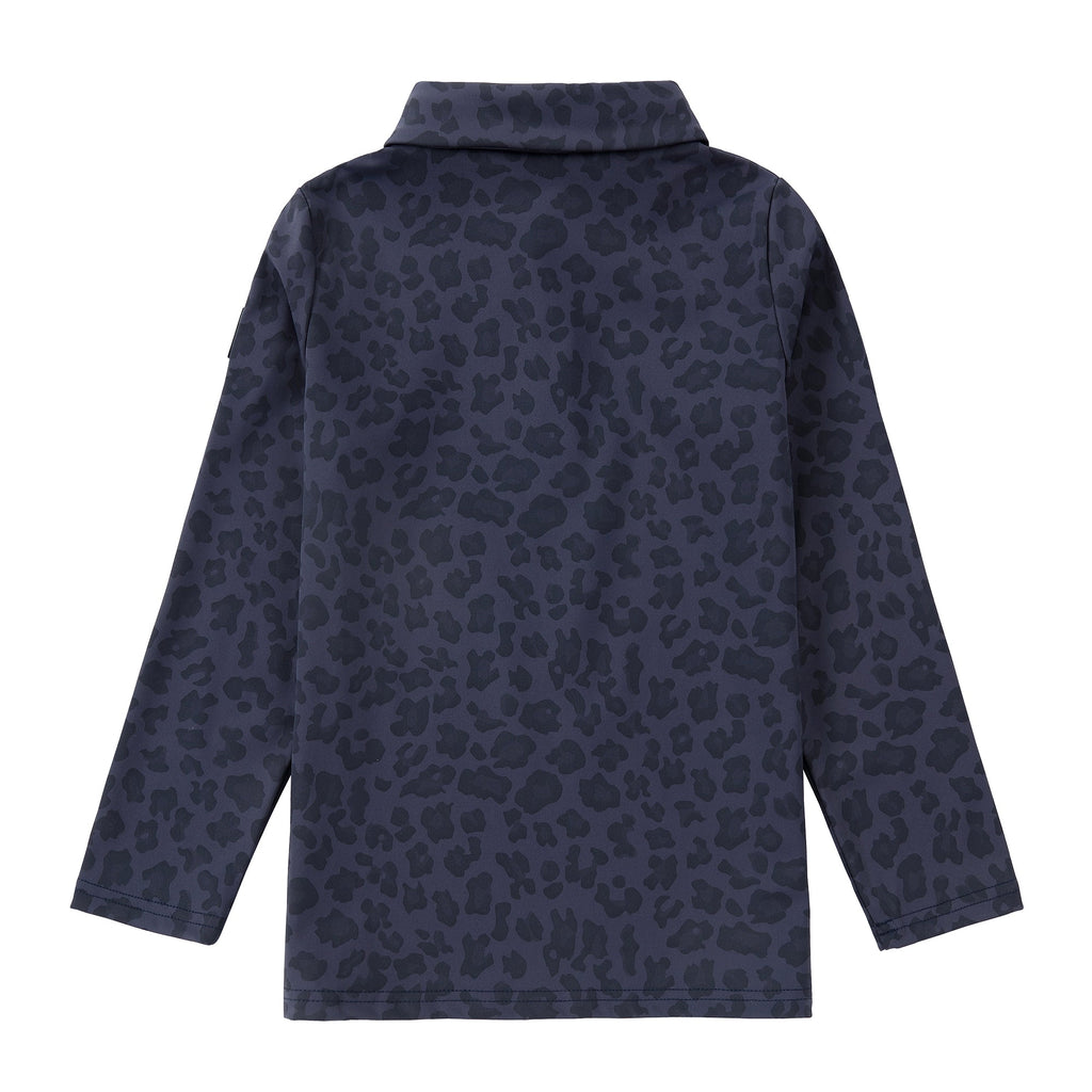 Blue Leopard Print Long Sleeve Polo