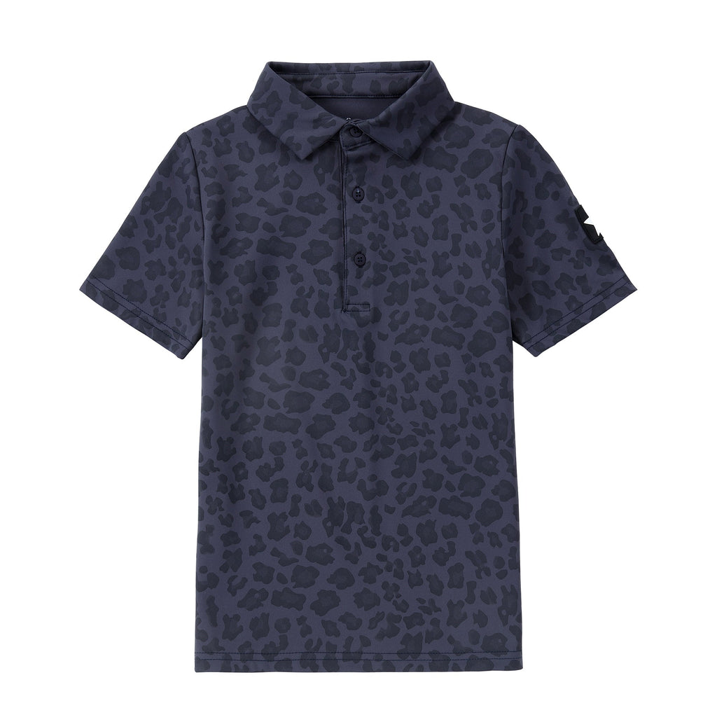 Blue Leopard Print Short Sleeve Polo