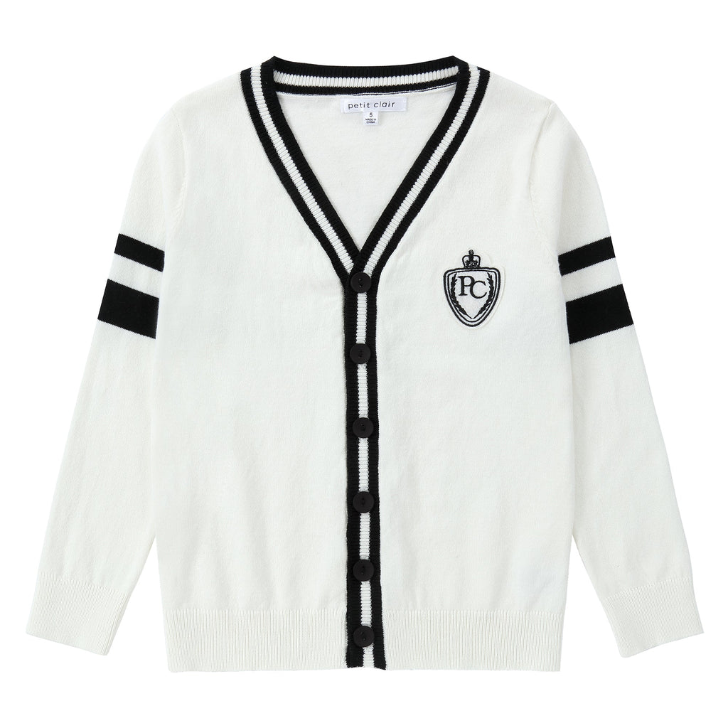 White Knit Cardigan With Emblem