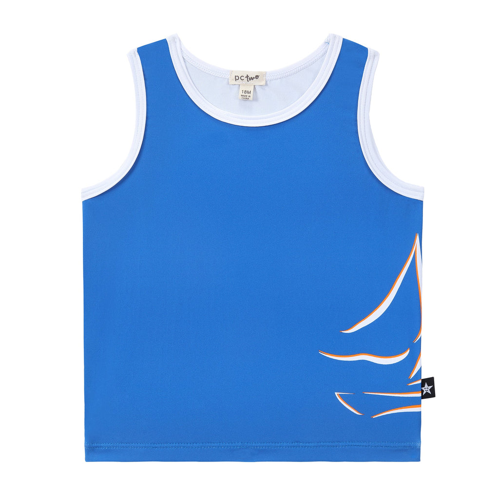 Royal Blue Tank Rashguard With Boat Print