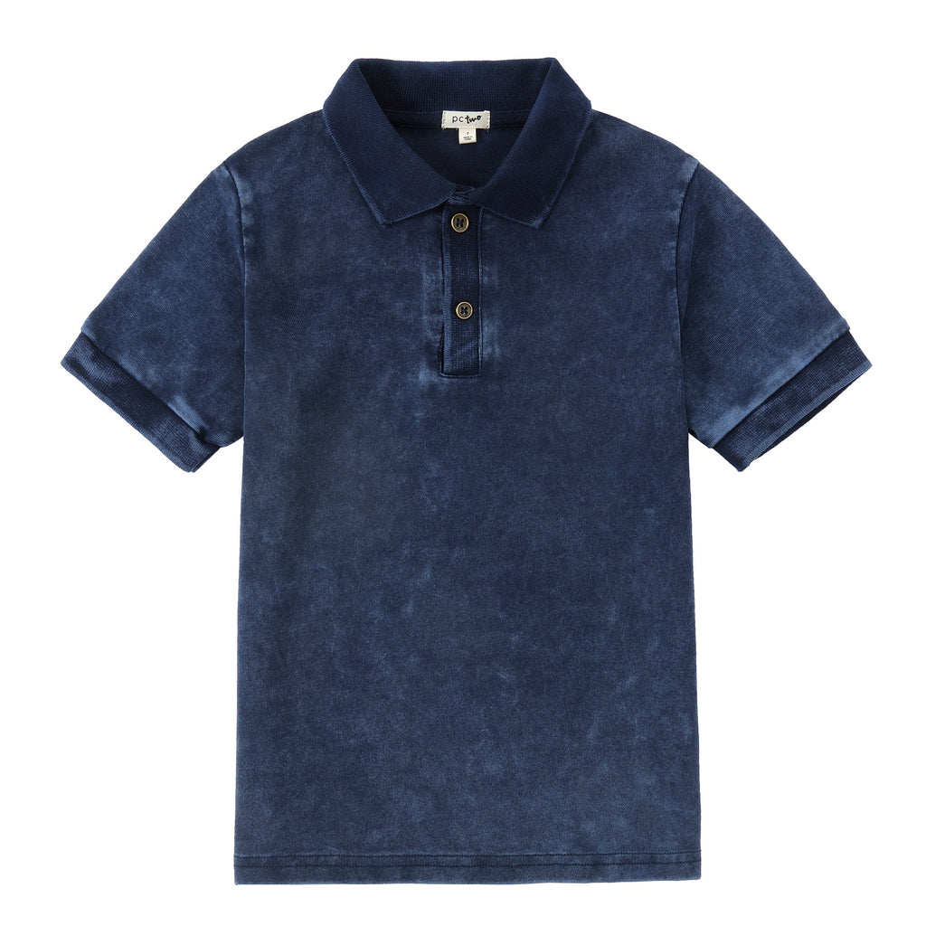 Dark Stretch Denim Short Sleeve Polo