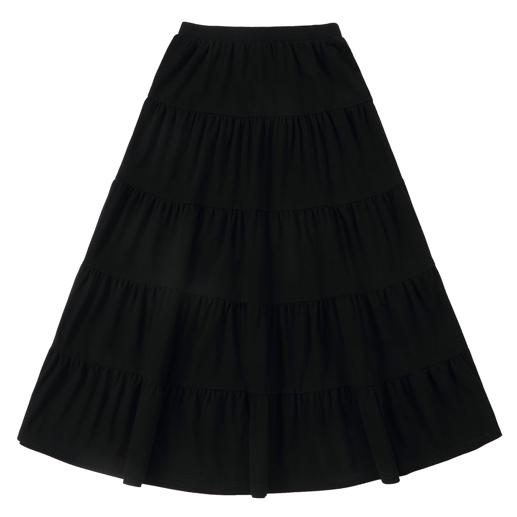 Black Jersey Tiered Maxi Skirt