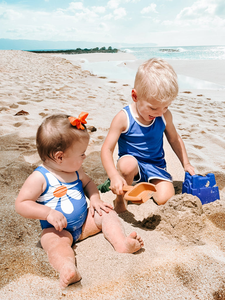 Royal Blue Swim Short With Boat Print