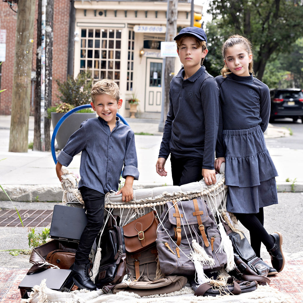 Slate Blue Corduroy Tiered Skirt