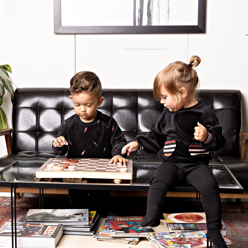 Baby Black Velour Sweatshirt With Embroidered Lightning Bolts