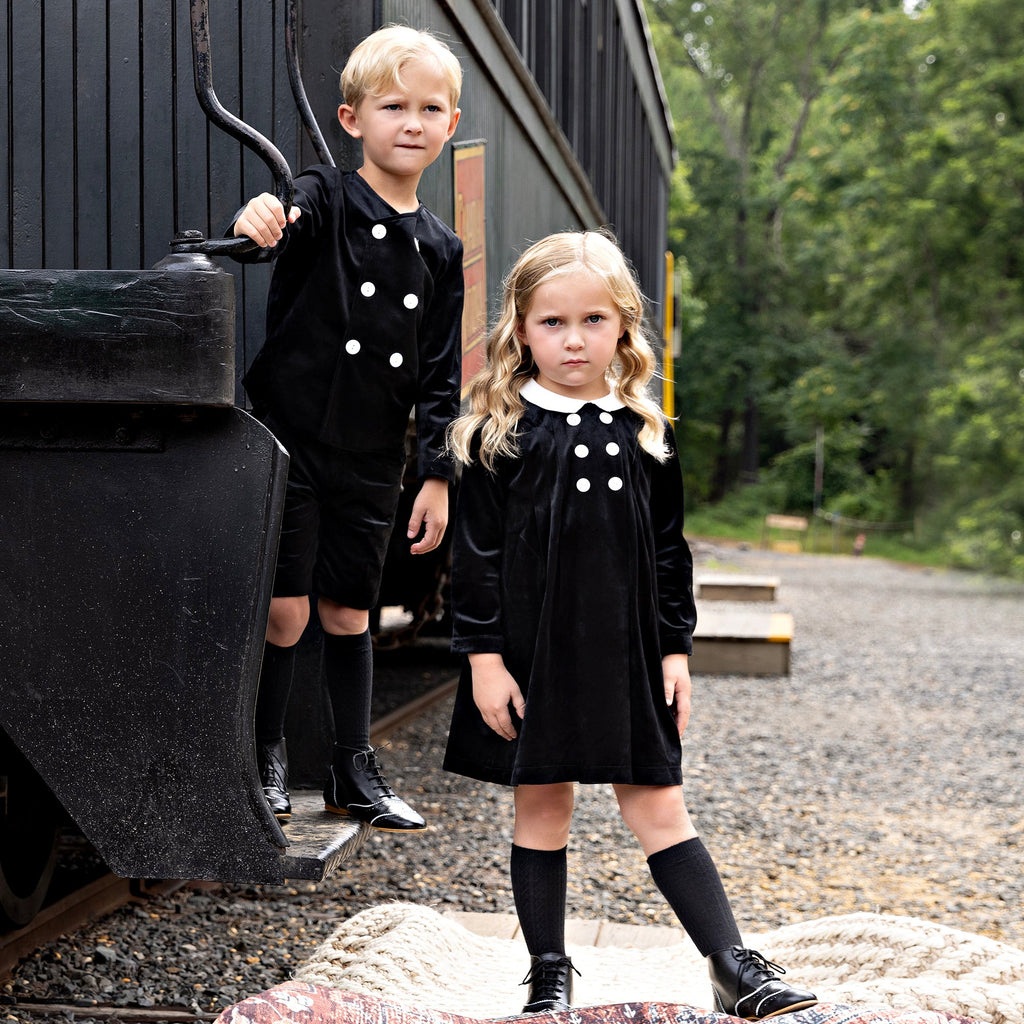 Black Velvet Dress With Ivory Accents