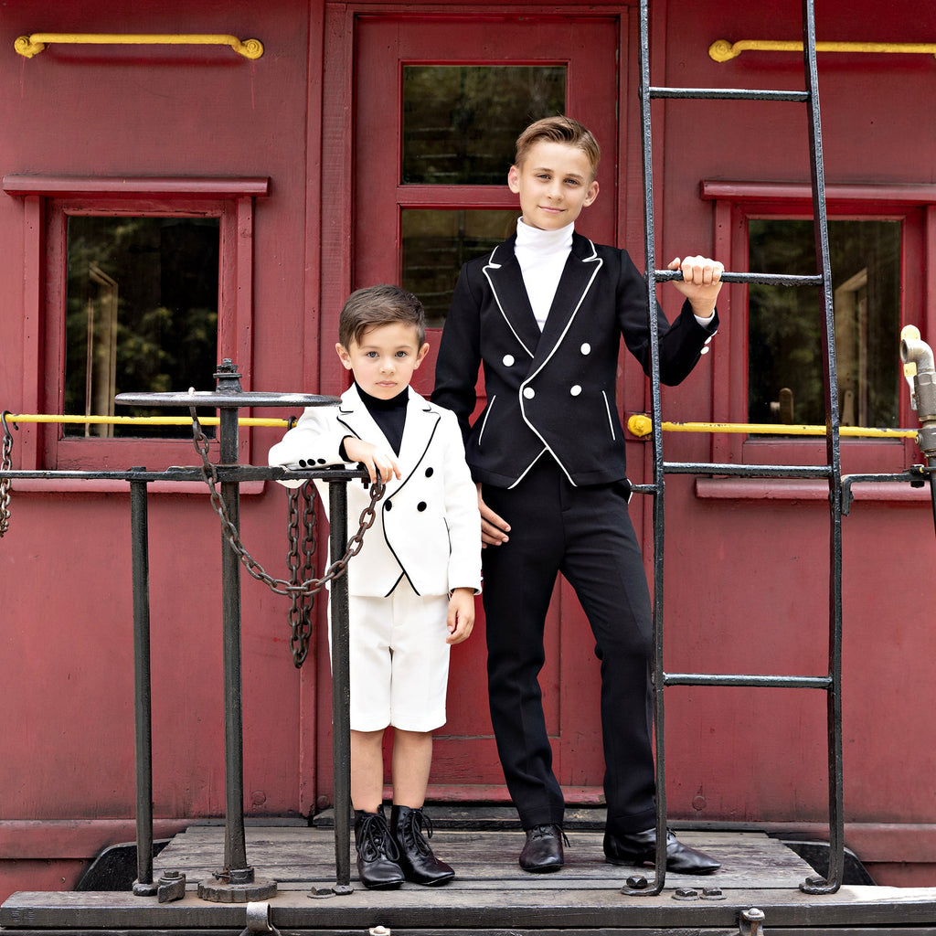 Ivory Double Breasted Blazer With Black Accents