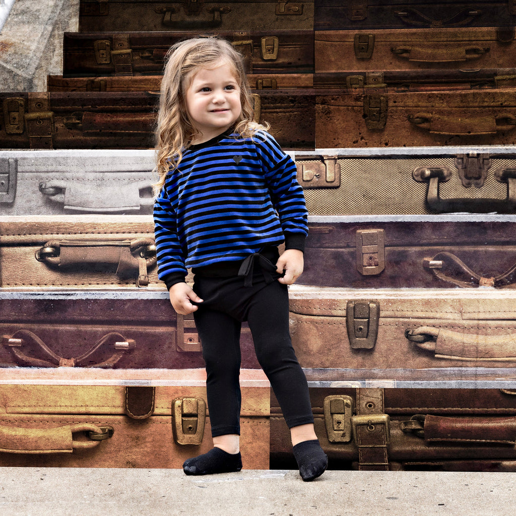 Royal Blue and Black Striped Velour Sweatshirt with Bow Detail