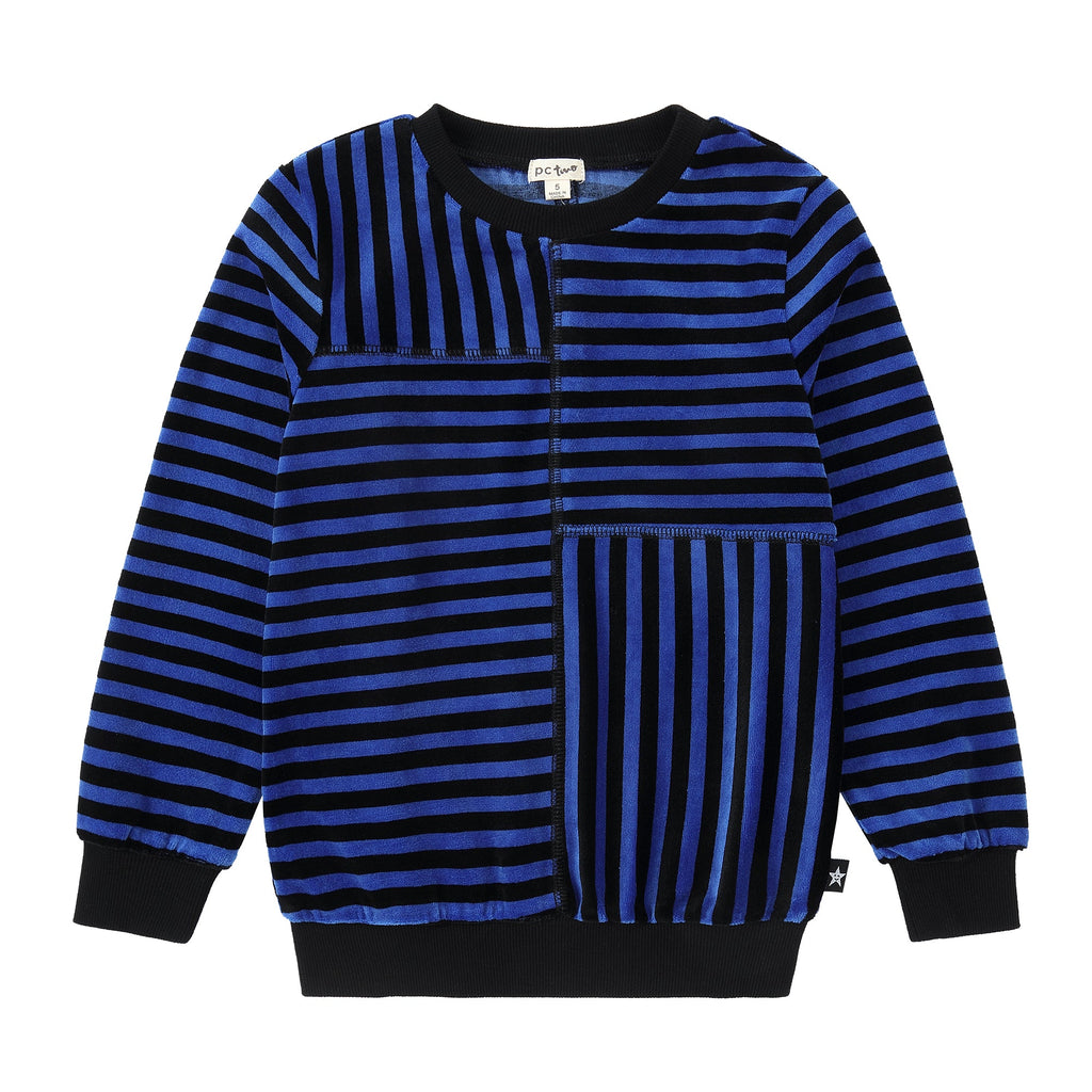 Royal Blue and Black Striped Velour Sweatshirt