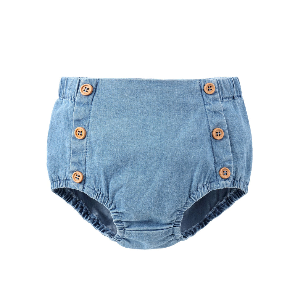 Light Blue Denim Wooden Button Detail Bloomer