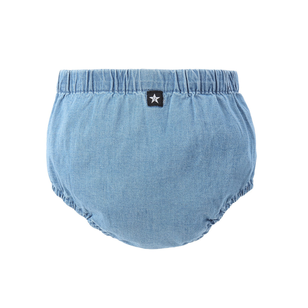 Light Blue Denim Wooden Button Detail Bloomer