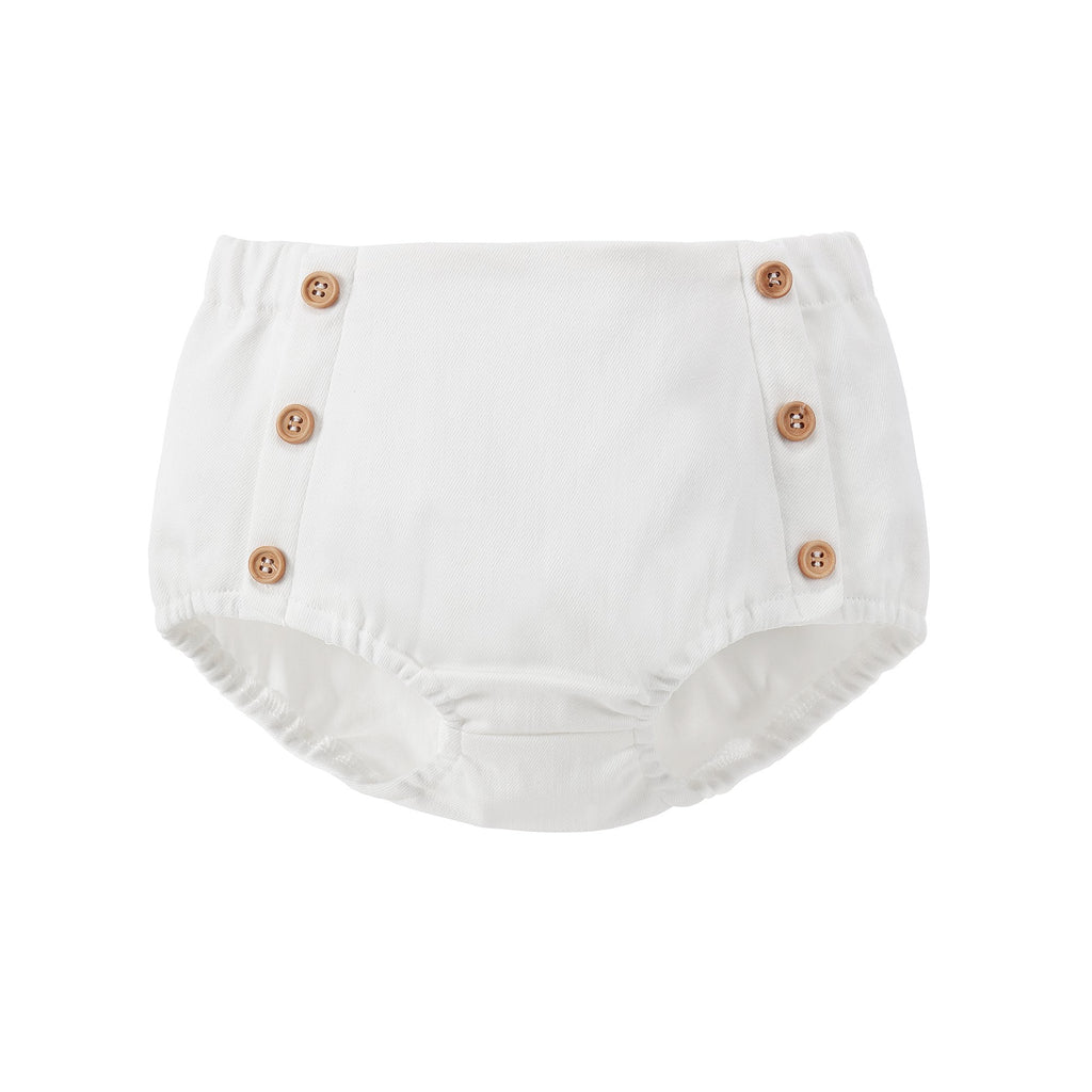 White Denim Wooden Buttton Detail Bloomer