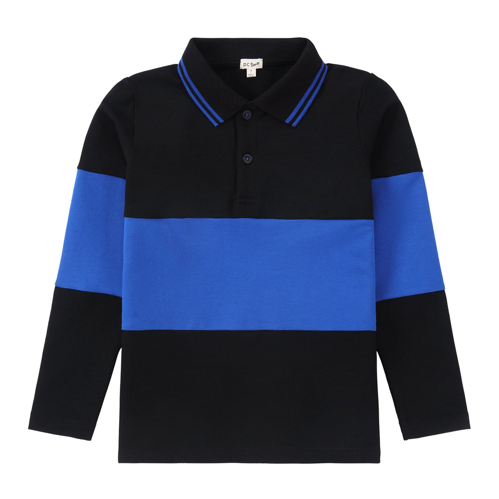 Royal Blue and Black Colorblock Polo