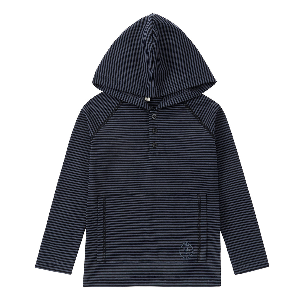 Slate Blue Striped Hooded Henley