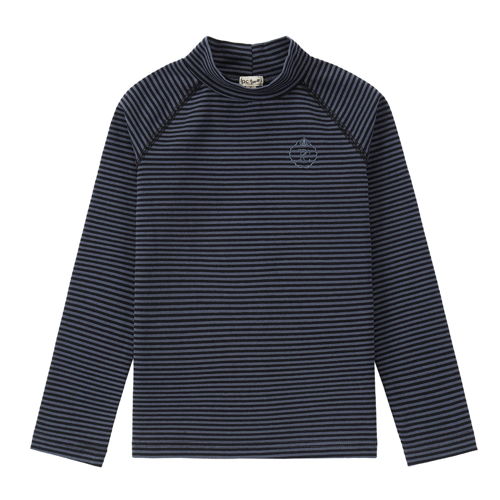 Slate Blue Striped Mock Neck