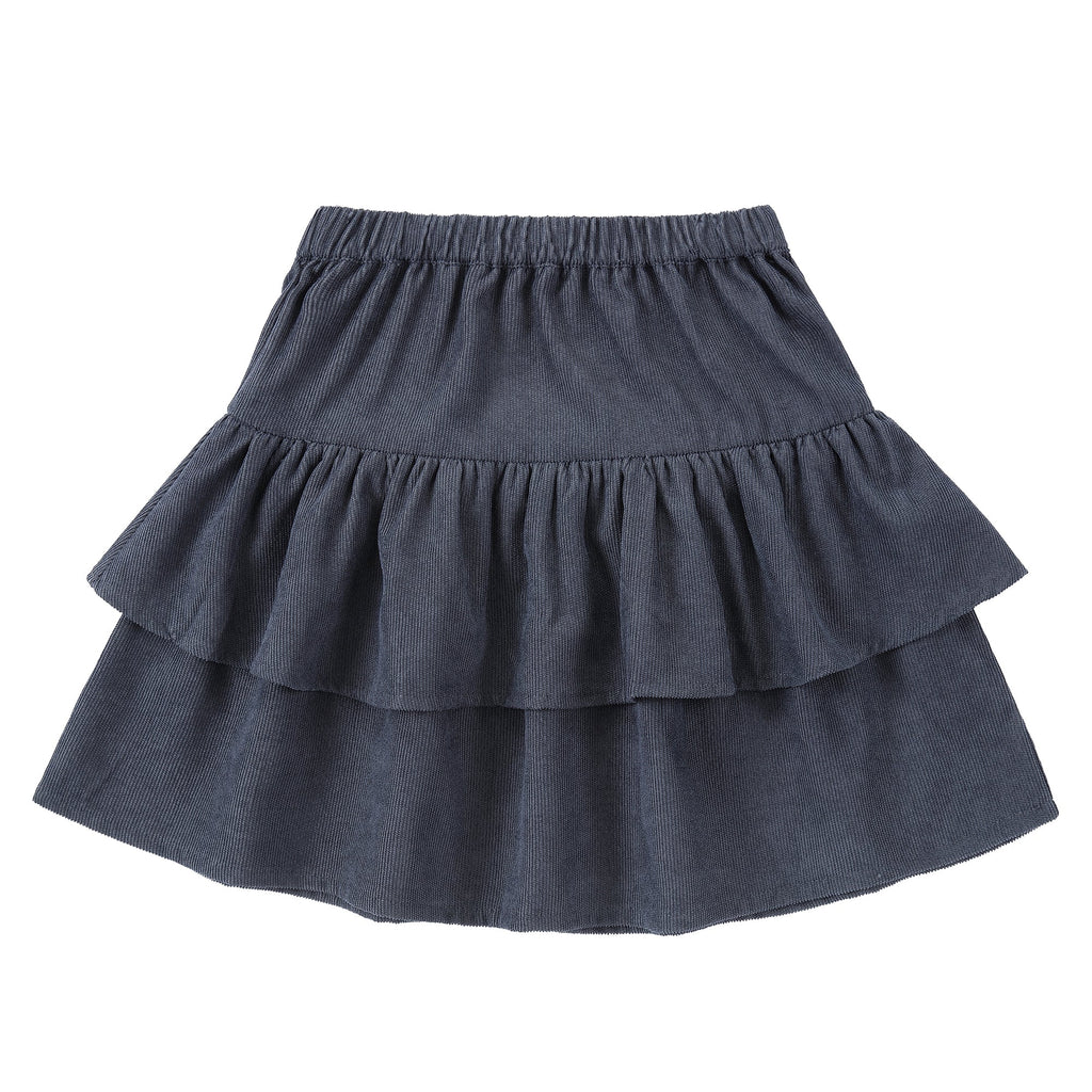 Slate Blue Corduroy Tiered Skirt