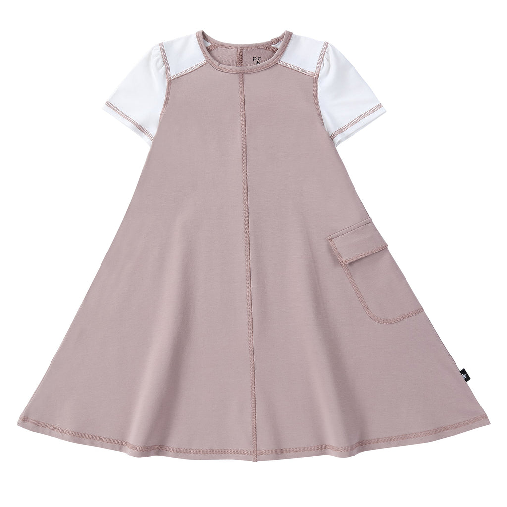 Mauve and White Swing Dress with Outside Seams