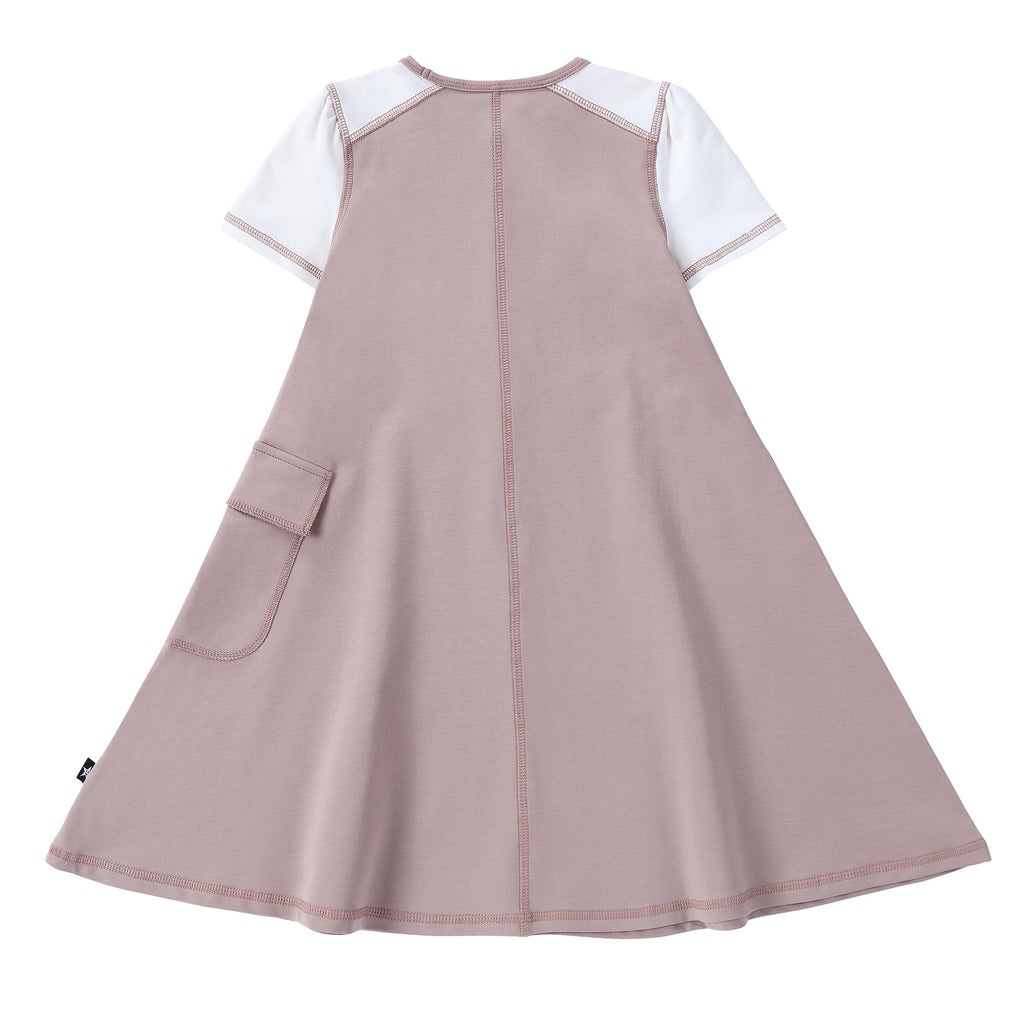 Mauve and White Swing Dress with Outside Seams