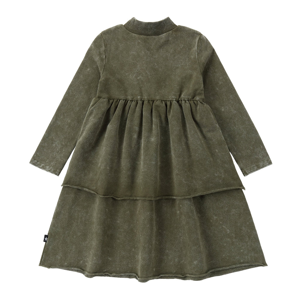 Green Wash Ruffle Mock Neck שמלת