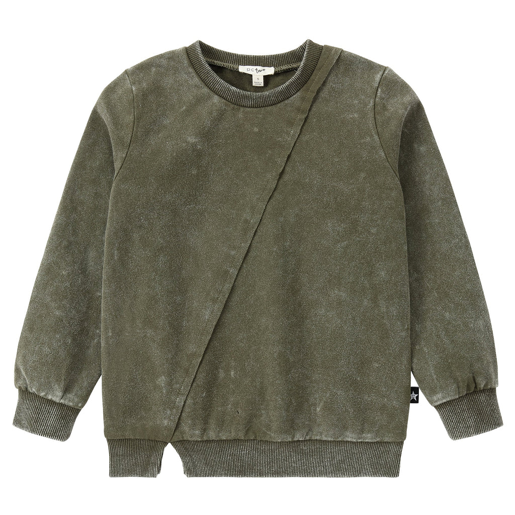 Green Wash Sweatshirt With Diagonal Seam Detail