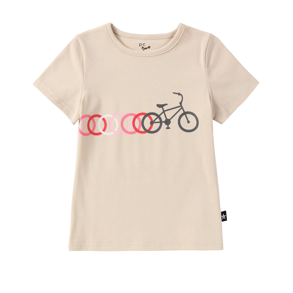 Bike Print Tshirt in Tan/Pink