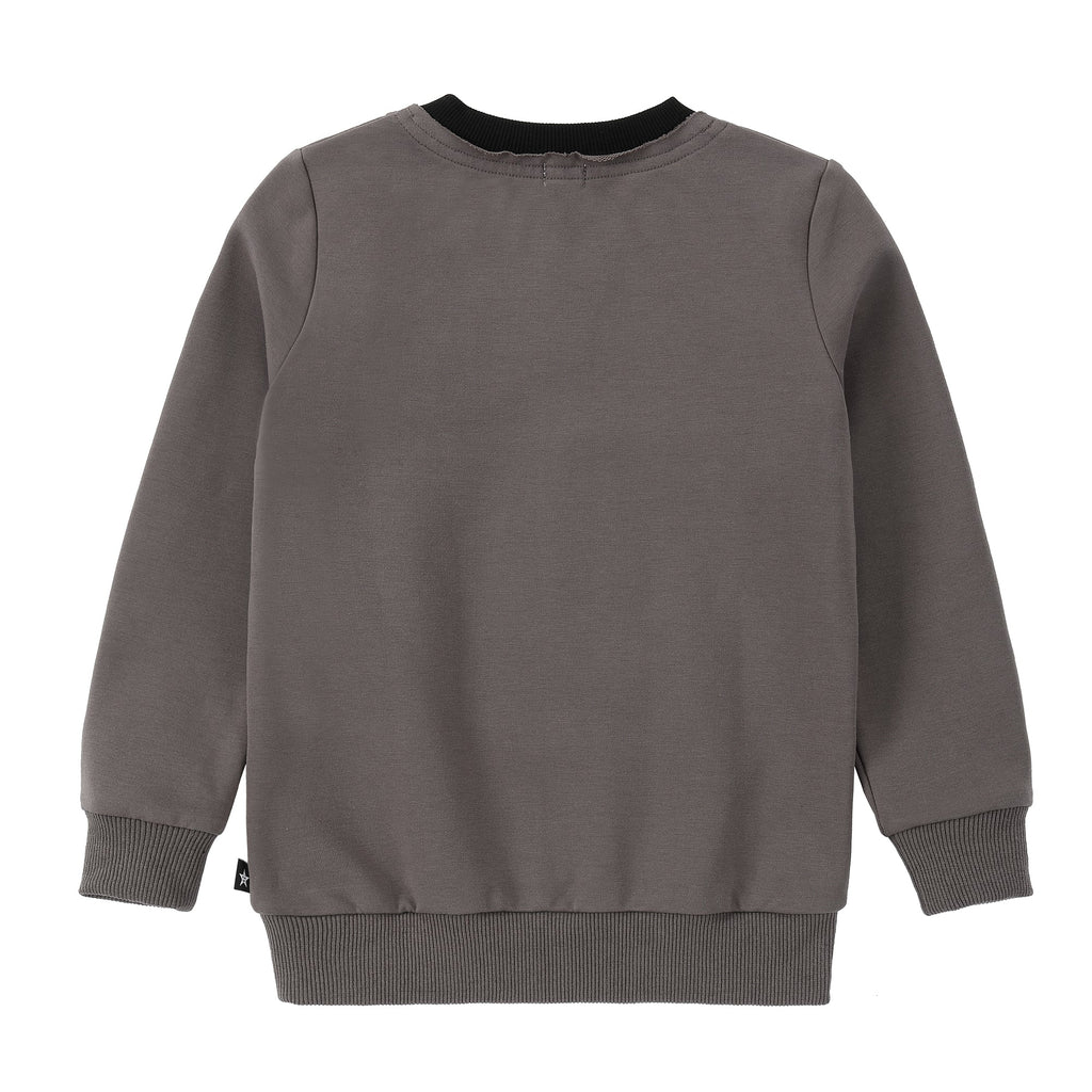 Grey Sweatshirt With Star Applique and Neck Detail