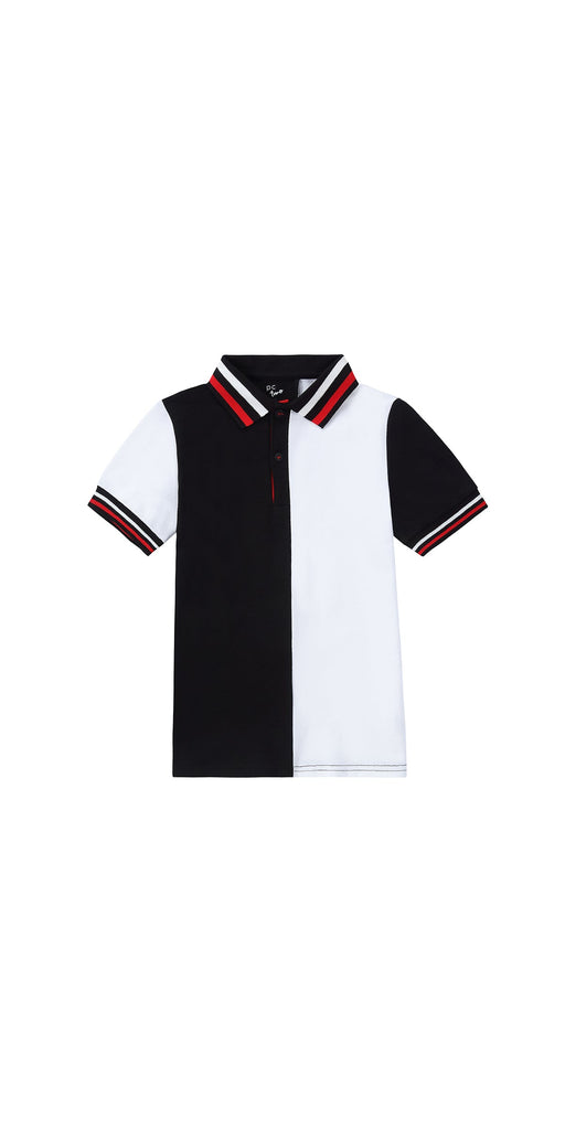 Black and White Colorblock Polo With Red Accents