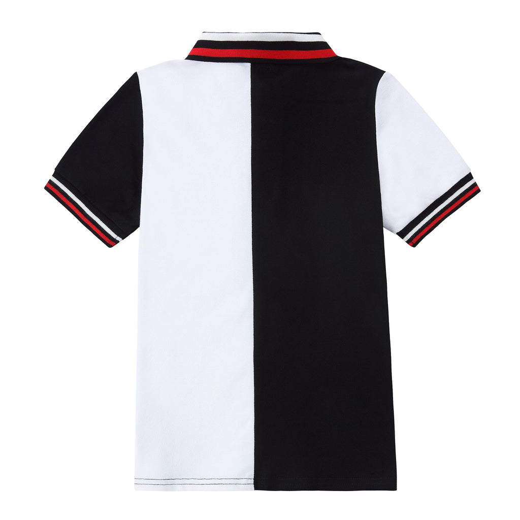 Black and White Colorblock Polo With Red Accents