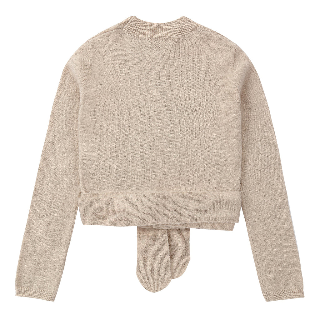 Oatmeal Mock Neck Tie Sweater