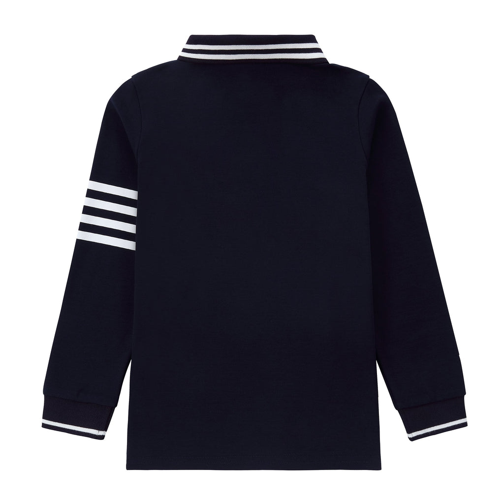 Navy Long Sleeve Polo with White Stripe Details