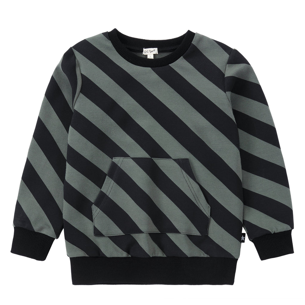 Muted Green Diagonal Stripe Sweatshirt