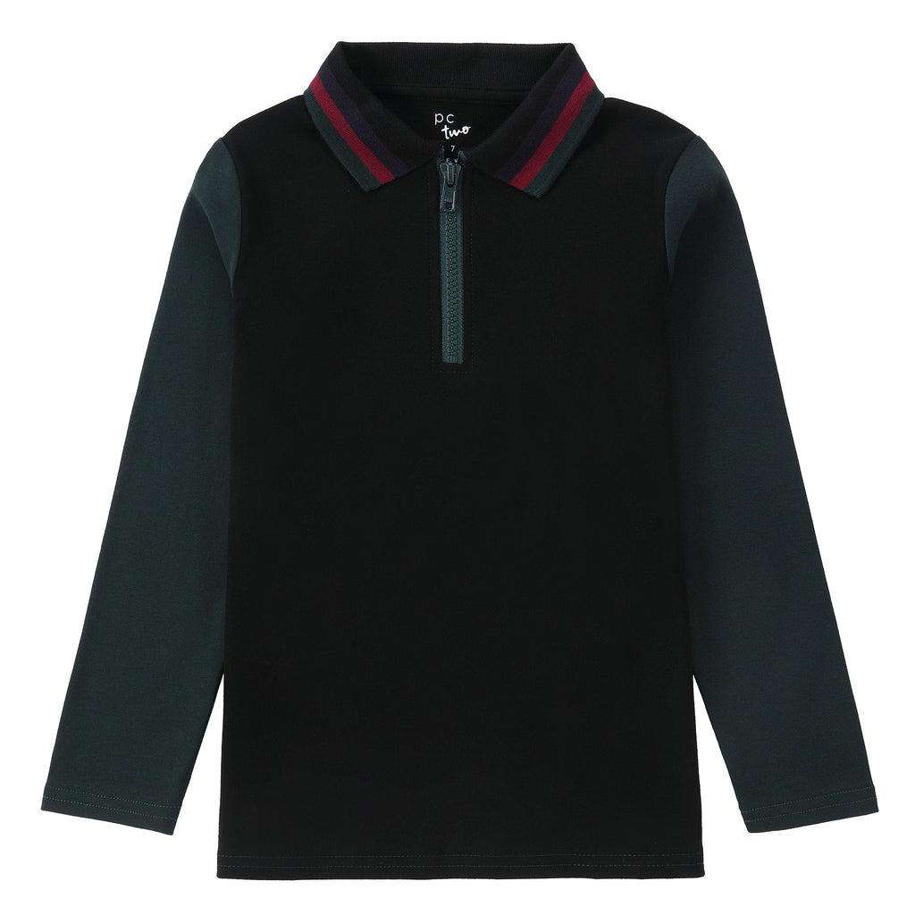 Black And Emerald Green Colorblock Polo