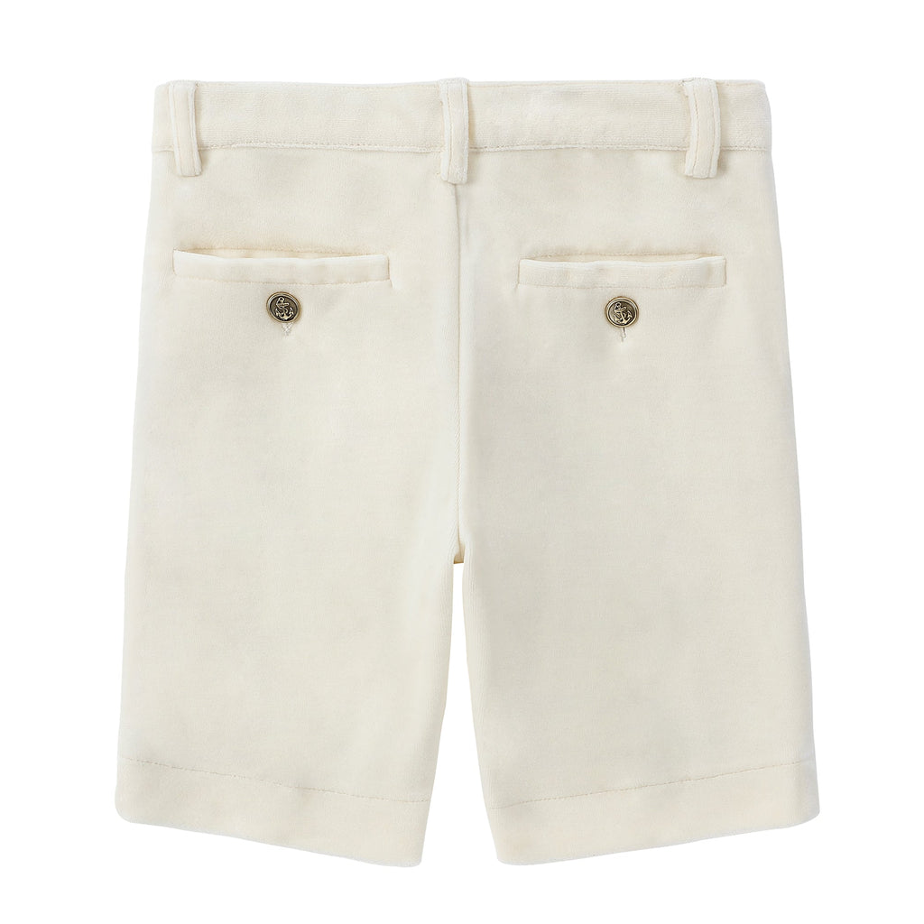 Ivory Velvet Shorts With Gold Buttons