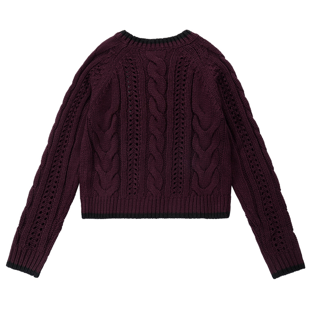 Plum Cable Knit Cropped Sweater