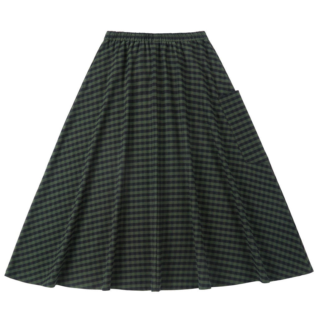 Green Plaid Maxi Skirt With Pocket Detail