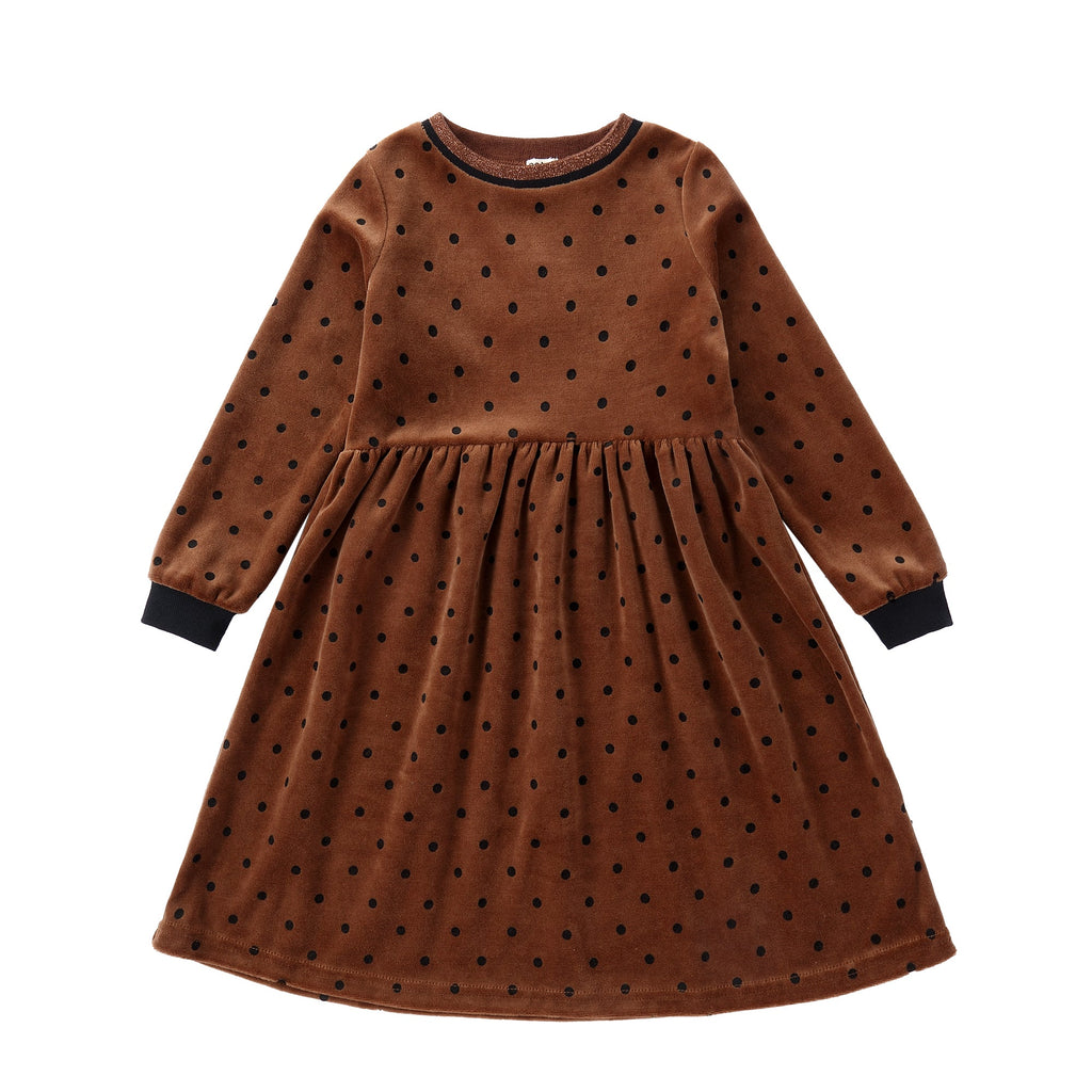 Brown Dot Printed Velour Dress