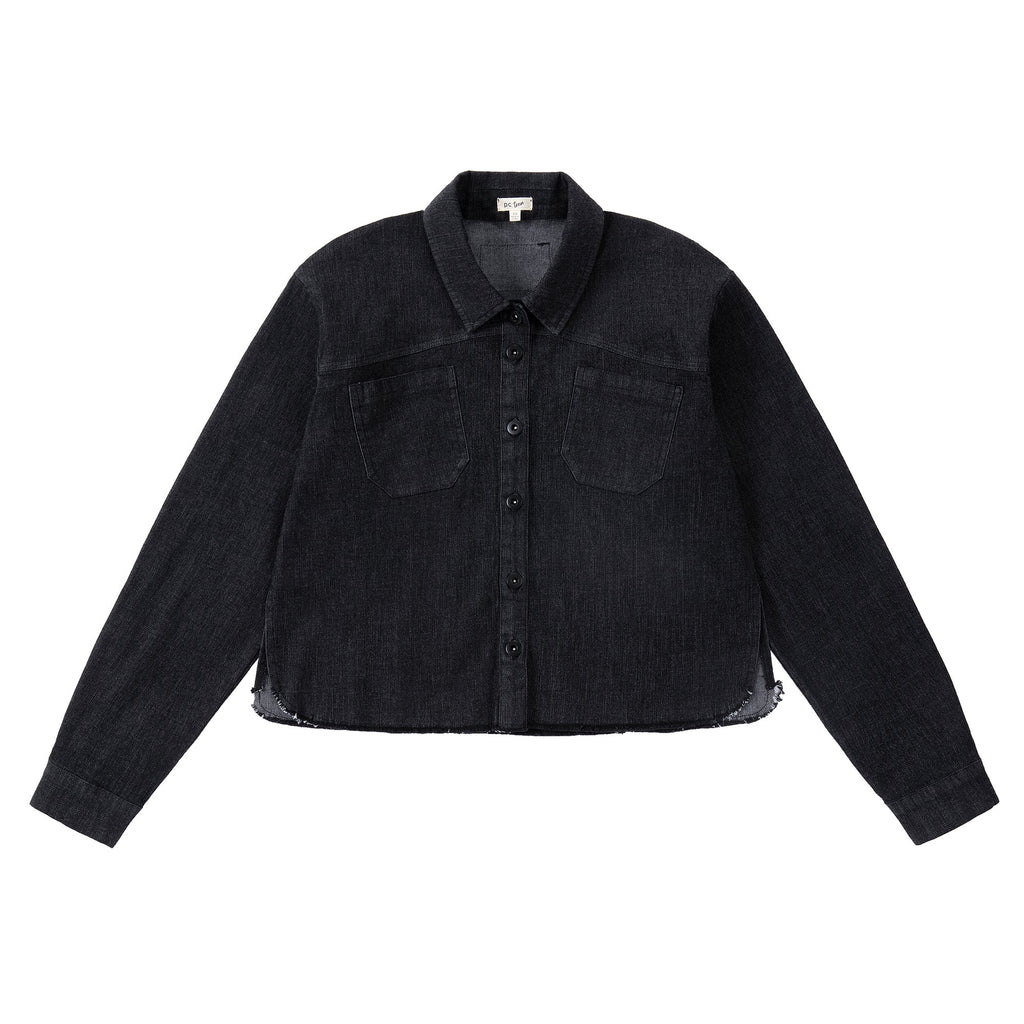 Black Denim Cropped Shirt With Button Closure