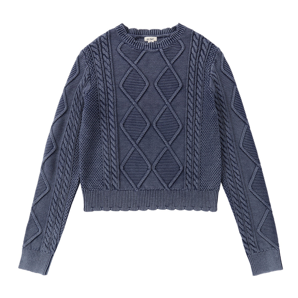 Blue Wash Cable Knit Sweater