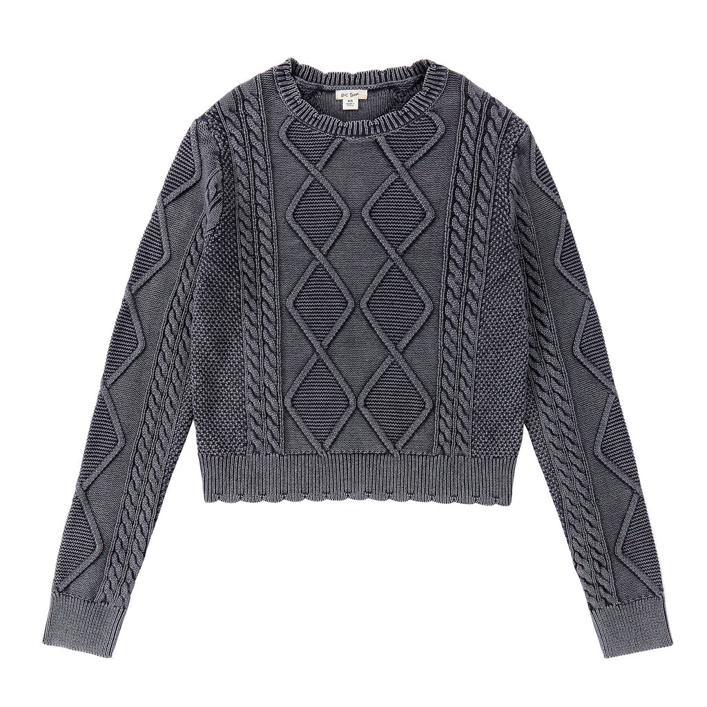 Grey Wash Cable Knit Sweater