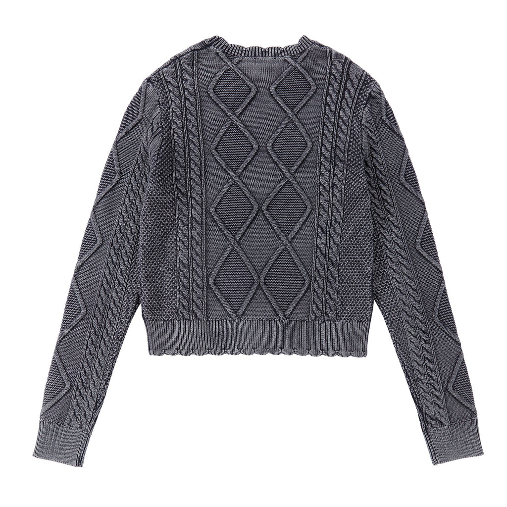 Grey Wash Cable Knit Sweater