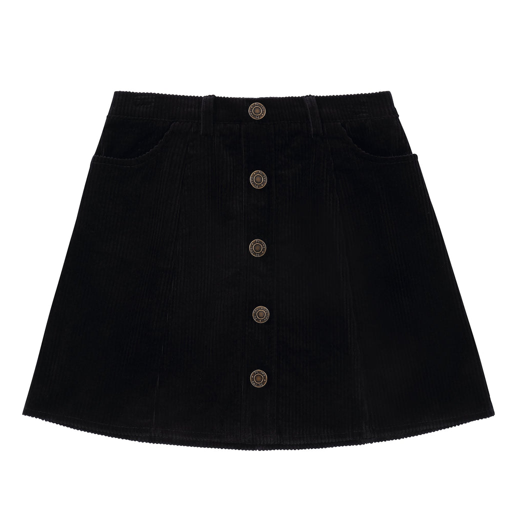 Black Corduroy Skirt With Button Front