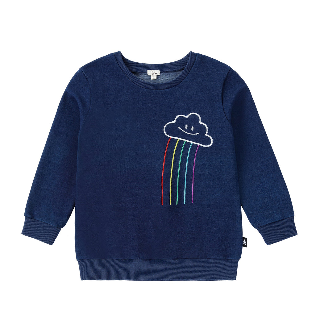 Dark Denim Sweatshirt with Rainbow Embroidery