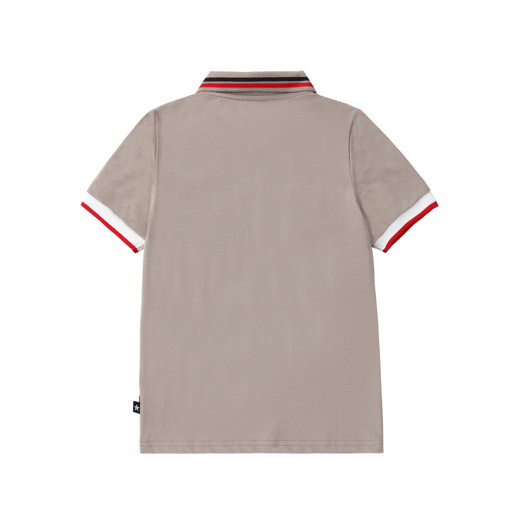 Taupe, Black, Red and White Zipper Polo