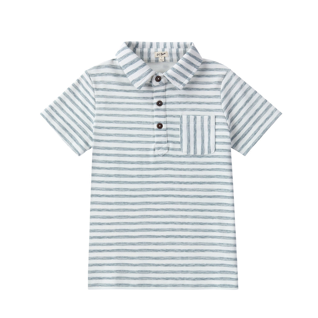 Dusty Blue Sketched Stripe Polo