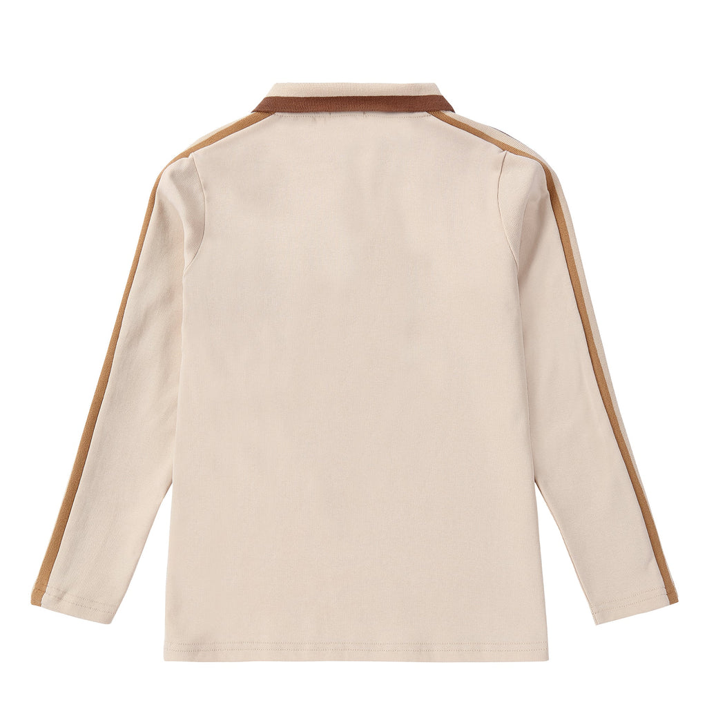 Tan Long Sleeve Polo with Brown and Tan Ribbed Details