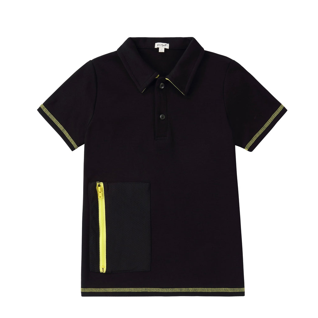 Black Polo with Neon and Mesh Accents