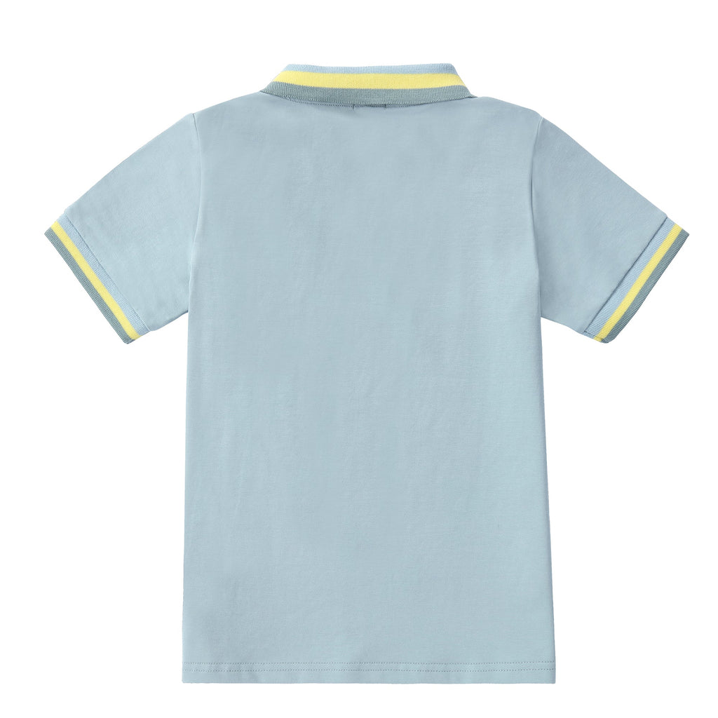 Light Blue Polo with Green and Yellow Ribbing Detail